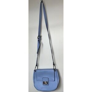 French Connection Blue Faux Leather Crossbody Bag Purse Small Fold Over DAMAGED